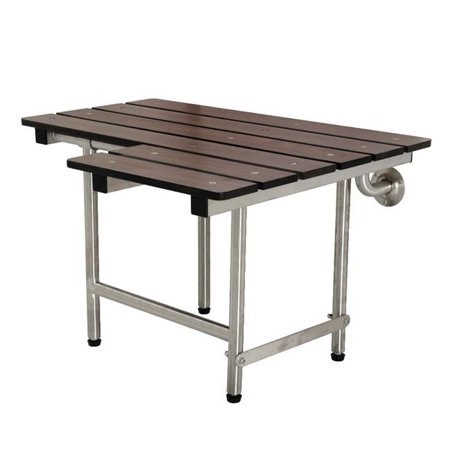 28 x 21 in. Adascape Wall Mount Folded Shower Seat with Additional Floor Supports, Dark Mahogany Wood Grain & Stainless Steel