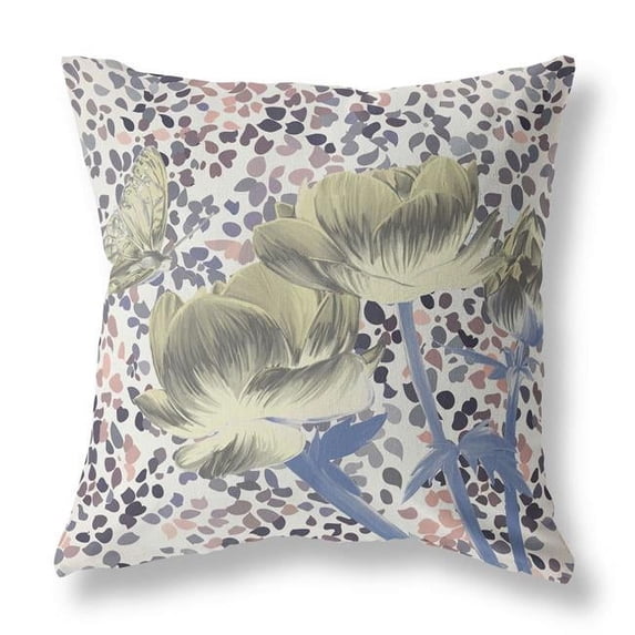 28 x 28 in. Blue & Yellow Butterfly Blown Seam Floral Indoor & Outdoor Throw Pillow