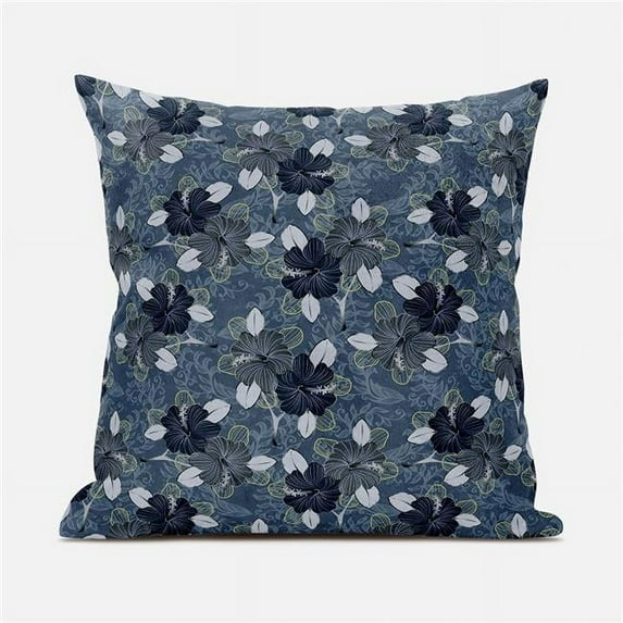 28 x 28 in. Floral Leaves Broadcloth Indoor & Outdoor Blown & Closed Pillow - Grey, Off White & Yellow