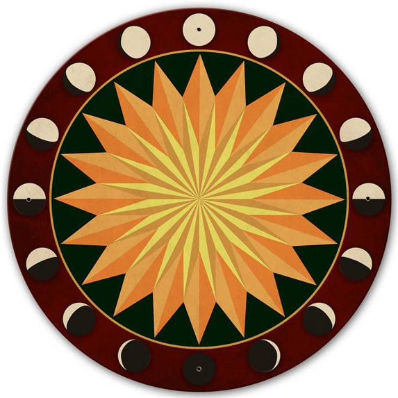28 x 28 in. Round Moon Phases Starburst Vintage Metal Sign, Red & Green