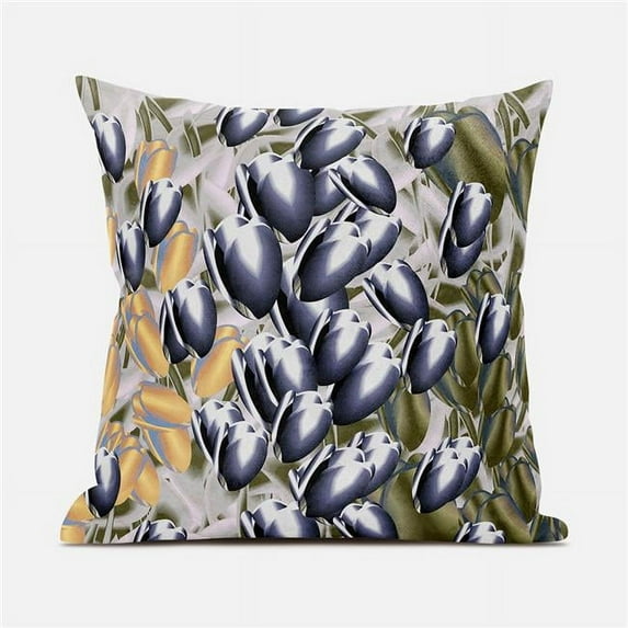 28 x 28 in. Tulip Bouquet Broadcloth Indoor & Outdoor Blown & Closed Pillow - Grey, Green & Orange