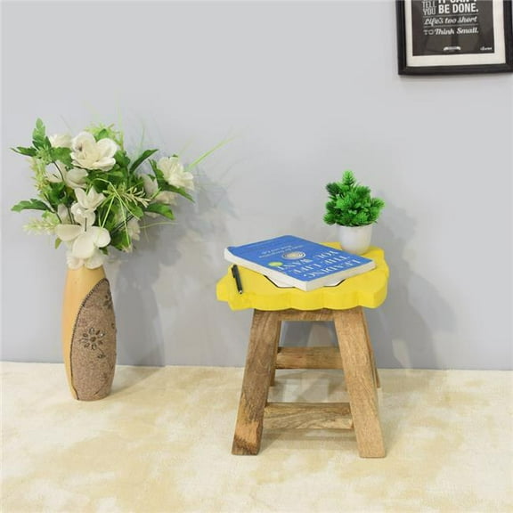 28 x 30 x 28 cm Handmade 100 Percent Mango Wood Lion Shaped Seat Indoor Kids Stool, Yellow