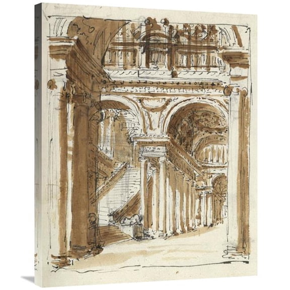 28 x 35 in. Grand Entrance Hall, Italy, 1786 Art Print - Marie-Joseph Peyre