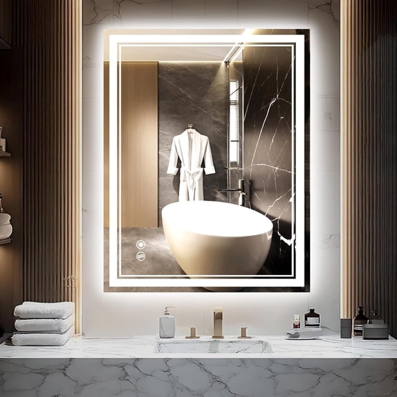 28 x 36 LED Bathroom Mirror with Lights 3 Colors Dimmable LED Mirror for Bathroom Frameless Touch Sensor Switch Control Vanity Mirror Home Decor Wall Mounted Horizontal/Vertical