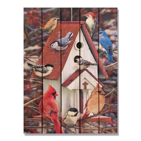 28 x 36 in. Giordanos Church Birdhouse Inside & Outside Cedar Wall Art