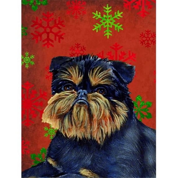 28 x 40 In. Brussels Griffon Red Green Snowflakes Holiday Christmas Flag Canvas, House Size