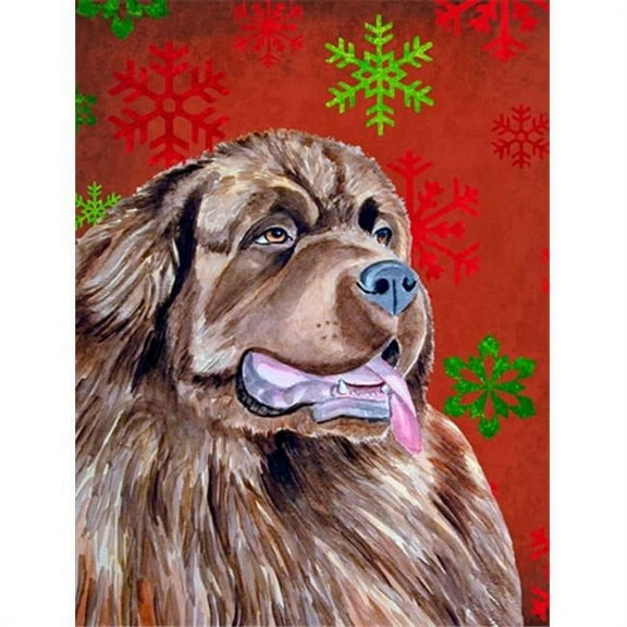 28 x 40 In. Newfoundland Red And Green Snowflakes Holiday Christmas Flag Canvas, House Size