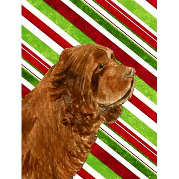 28 x 40 In. Sussex Spaniel Candy Cane Holiday Christmas Flag Canvas, House Size