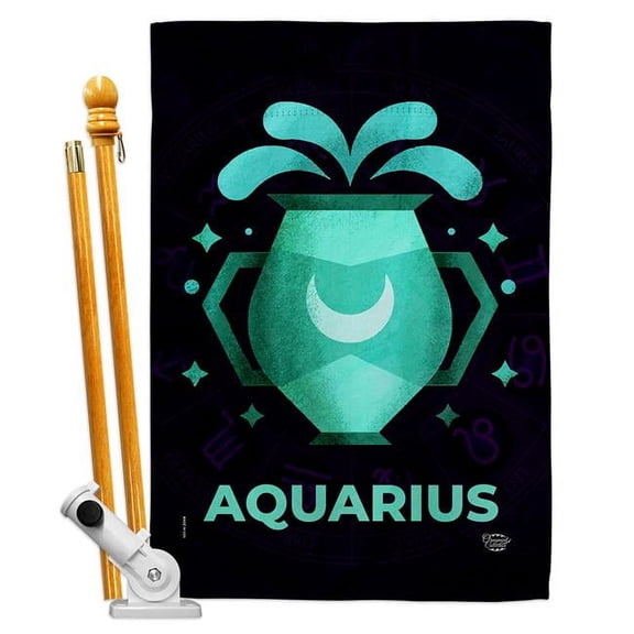 28 x 40 in. Aquarius House Flag Set Interests Zodiac Double-Sided Decorative Vertical Flags & Decoration Banner Garden Yard Gift