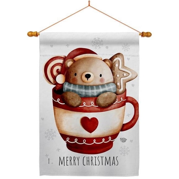 28 x 40 in. Beary Hot Coco House Flag Set Wintertime Christmas Double-Sided Decorative Vertical Flags & Decoration Banner Garden Yard Gift