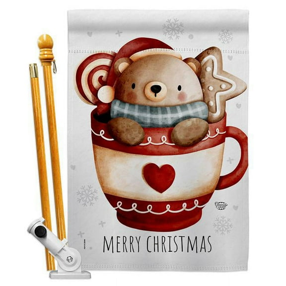 28 x 40 in. Beary Hot Coco House Flag Set Wintertime Christmas Double-Sided Decorative Vertical Flags & Decoration Banner Garden Yard Gift