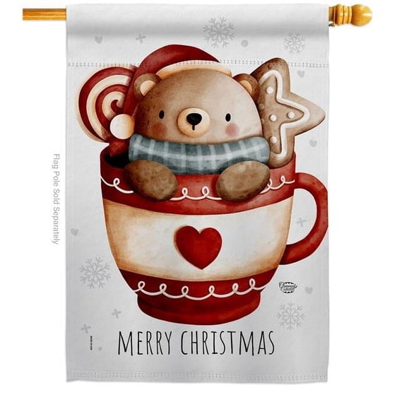 28 x 40 in. Beary Hot Coco House Flag Wintertime Christmas Double-Sided Decorative Vertical Flags Decoration Banner Garden Yard Gift