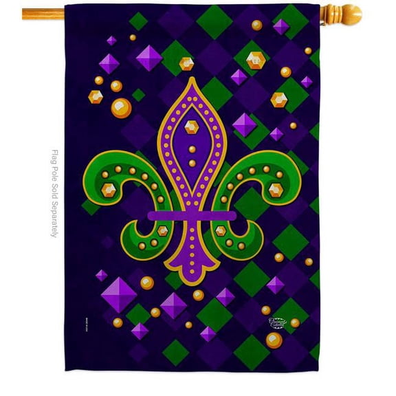28 x 40 in. Diamond Fleur de Lis Springtime Mardi Gras Vertical House Flag with Double-Sided Decorative Banner Garden Yard Gift
