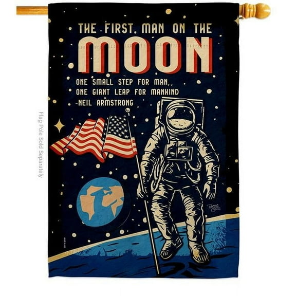 28 x 40 in. First Men on Moon House Flag with Armed Forces NASA Double-Sided Decorative Vertical Flags Decoration Banner Garden Yard Gift
