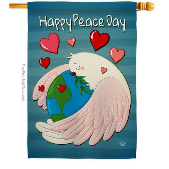 28 x 40 in. Happy Peace Day House Flag with Expression Inspirational Double-Sided Decorative Vertical Flags Decoration Banner Garden Yard Gift