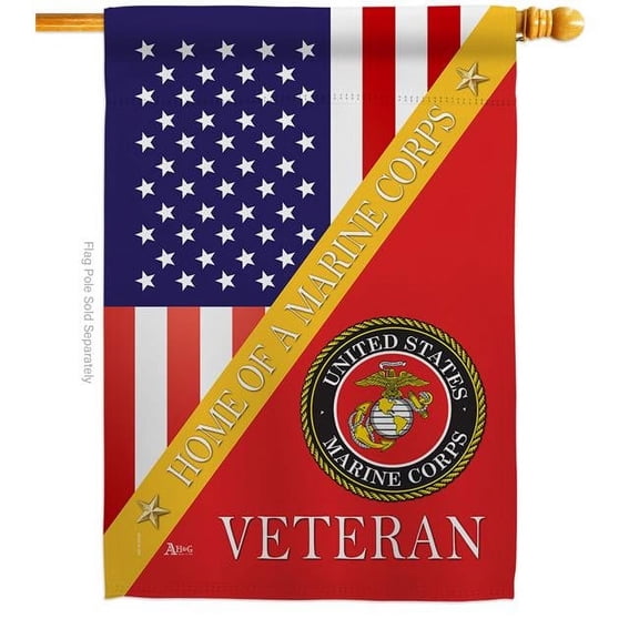 28 x 40 in. Home of Marine Corps House Flag with Armed Forces Double-Sided Decorative Vertical Flags Decoration Banner Garden Yard Gift
