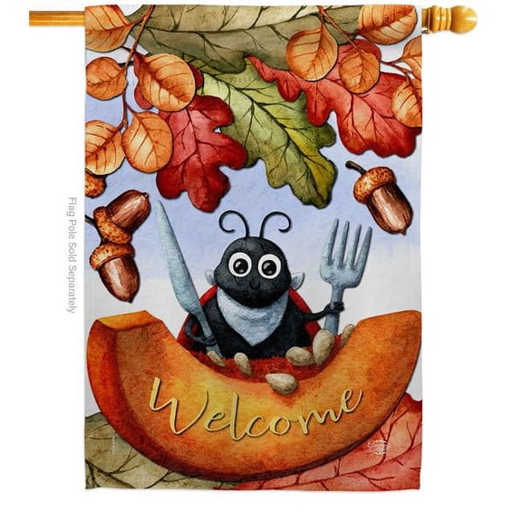 28 x 40 in. Hungry Ladybug House Flag with Fall Harvest & Autumn Double-Sided Decorative Vertical Flags Decoration Banner Garden Yard Gift