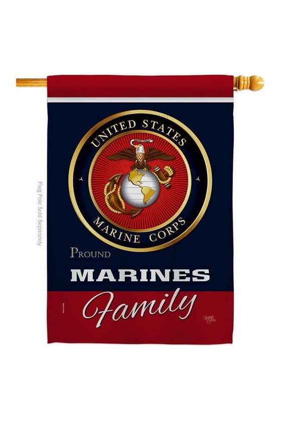 28 x 40 in. Marines Proudly Family House Flag with Armed Forces Marine Corps Double-Sided Decorative Vertical Flags Decoration Banner Garden Yard Gift