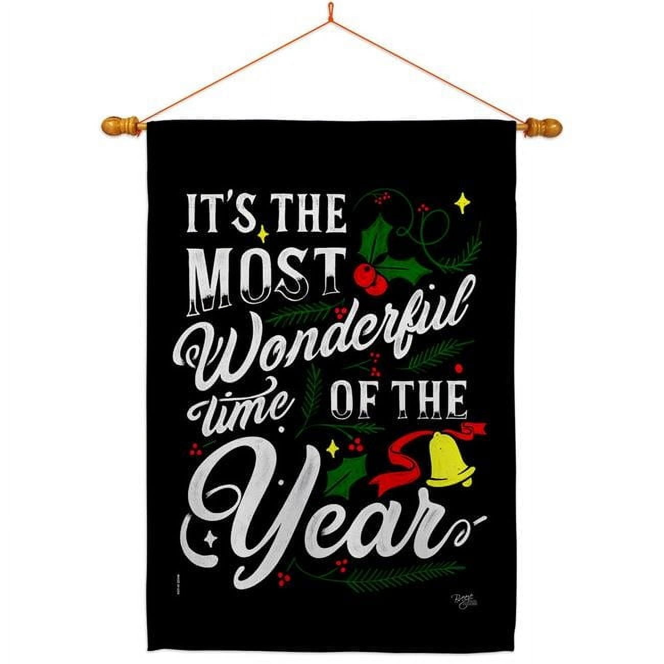 28 x 40 in. Most Wonderful Time House Flag Set Wintertime Christmas Double-Sided Decorative Vertical Flags & Decoration Banner Garden Yard Gift