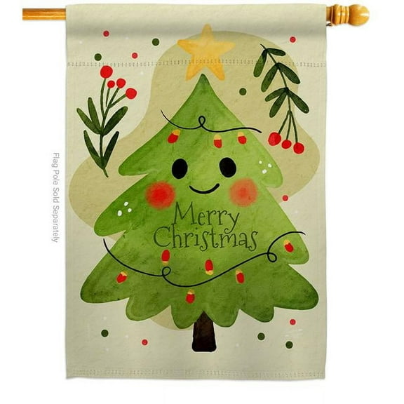 28 x 40 in. Mr Christmas Tree House Flag with Winter Double-Sided Decorative Vertical Flags Decoration Banner Garden Yard Gift