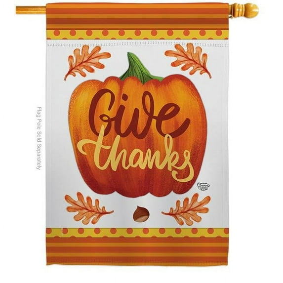 28 x 40 in. Pumpkin Give Thanks House Flag with Fall Thanksgiving Double-Sided Decorative Vertical Flags Decoration Banner Garden Yard Gift