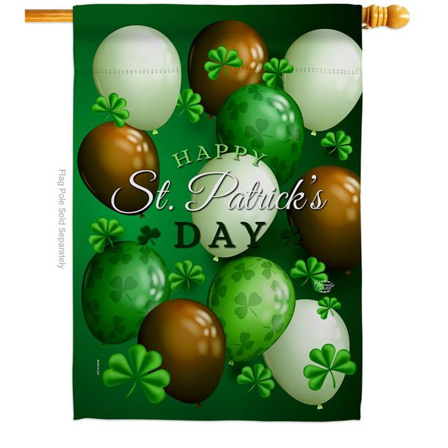 28 x 40 in. St. Pats Balloons House Flag with Spring St. Patrick Double ...