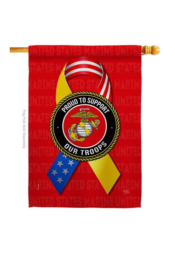 28 x 40 in. Support Marine Troops House Flag with Armed Forces Corps Double-Sided Decorative Vertical Flags Decoration Banner Garden Yard Gift