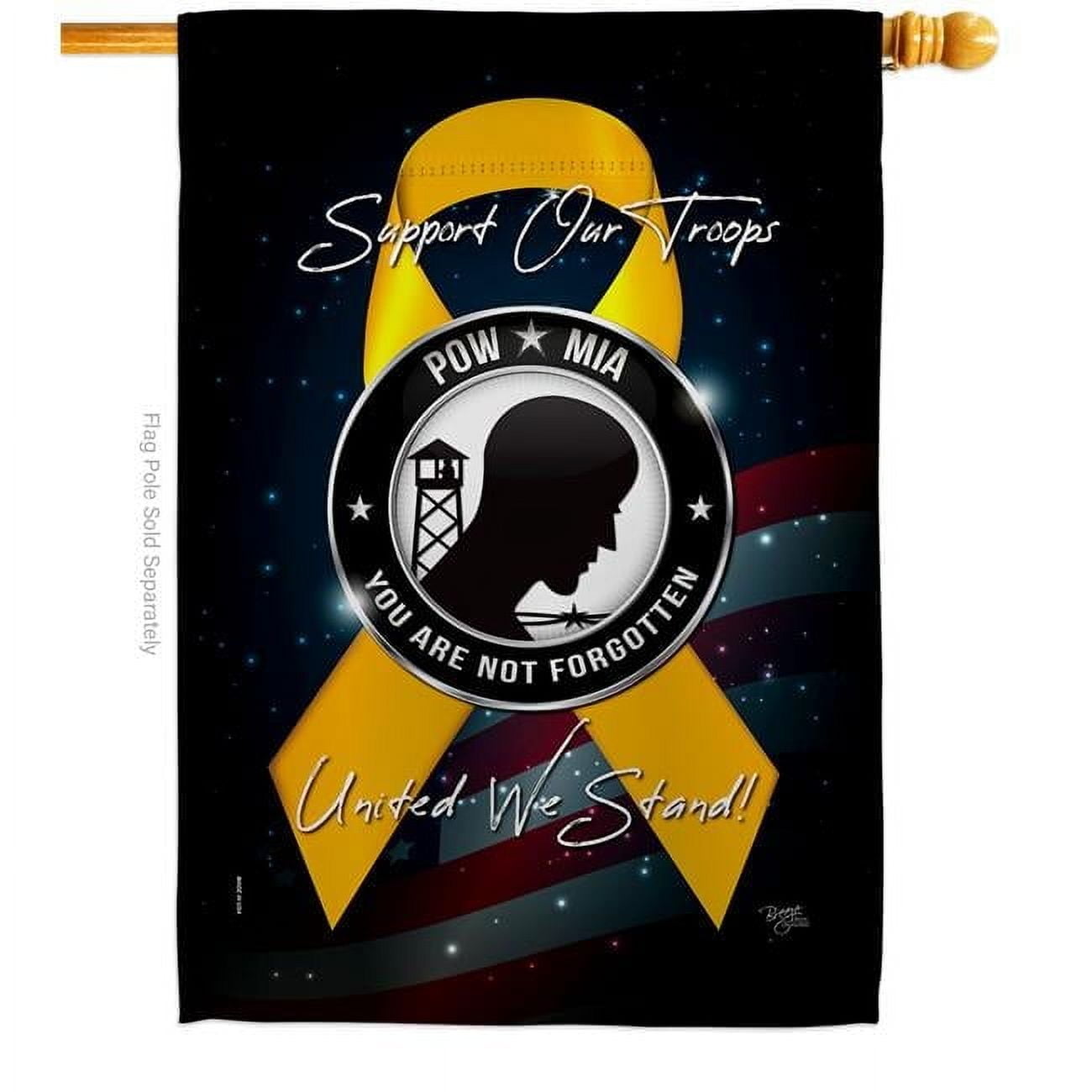 28 x 40 in. Support POW MIA House Flag with Armed Forces Service Double-Sided Decorative Vertical Flags Decoration Banner Garden Yard Gift