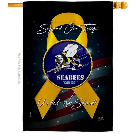 28 x 40 in. Support Seabees House Flag with Armed Forces Navy Double-Sided Decorative Vertical Flags Decoration Banner Garden Yard Gift