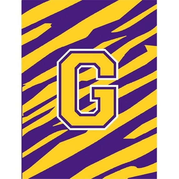 28 x 40 in. Tiger Stripe Purple Gold Letter G Monogram Initial Flag House Size