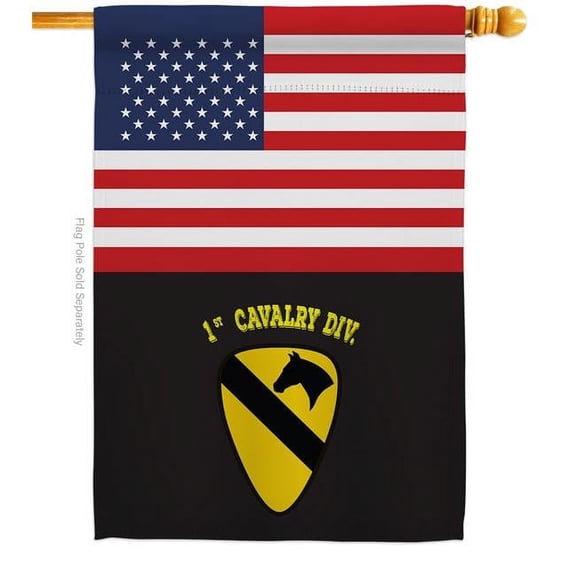 28 x 40 in. US Black 1st Cavalry House Flag with Armed Forces Army Double-Sided Decorative Vertical Flags Decoration Banner Garden Yard Gift