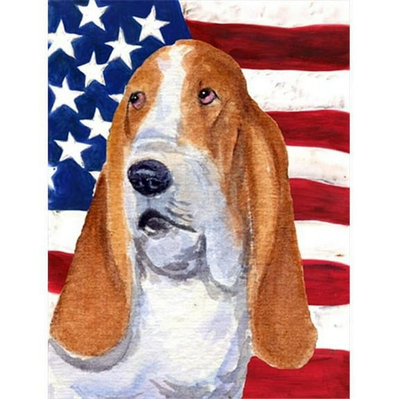 28 x 40 in. USA American Flag with Basset Hound House Size Canvas Flag