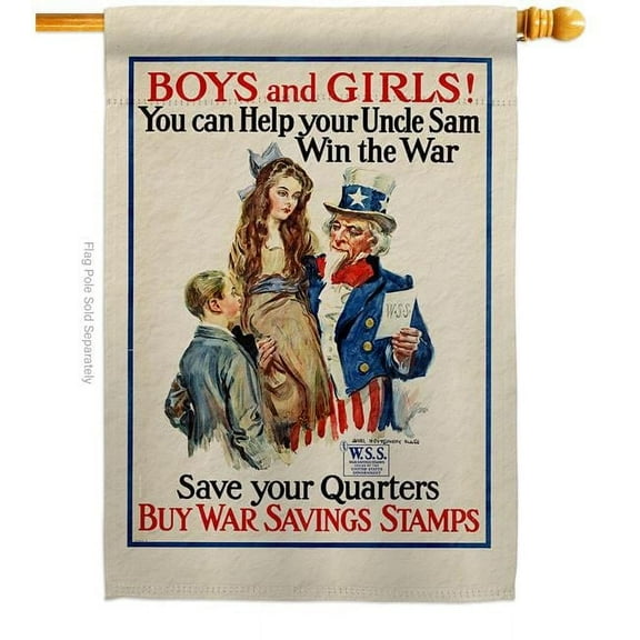28 x 40 in. Uncle Sam Win the War House Flag with Armed Forces Service Double-Sided Decorative Vertical Flags Decoration Banner Garden Yard Gift