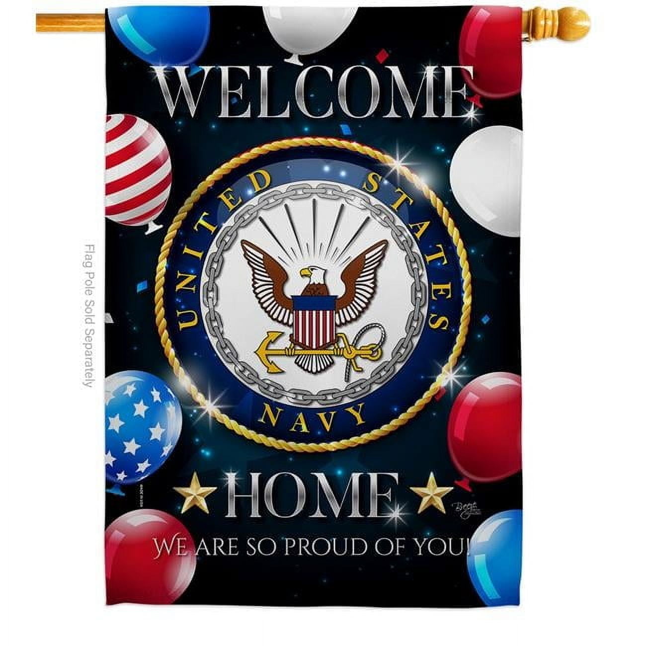 28 x 40 in. Welcome Home Navy House Flag with Armed Forces Double-Sided Decorative Vertical Flags Decoration Banner Garden Yard Gift