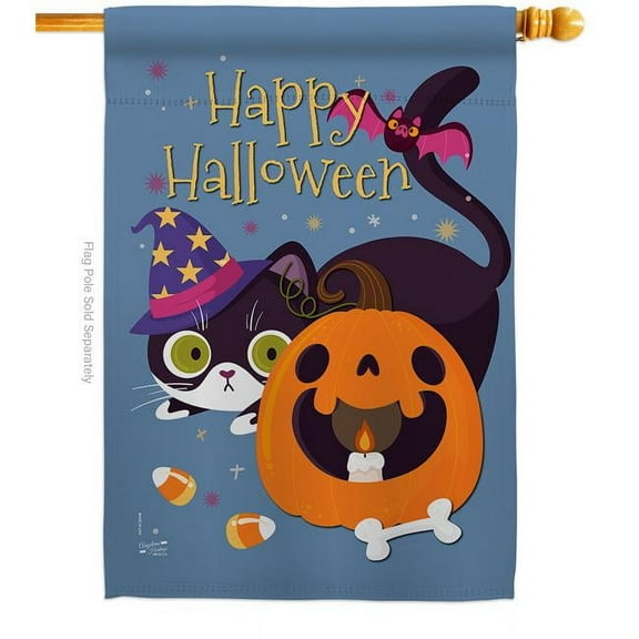 28 x 40 in. Witchy Cat House Flag with Fall Halloween Double-Sided Decorative Vertical Flags Decoration Banner Garden Yard Gift
