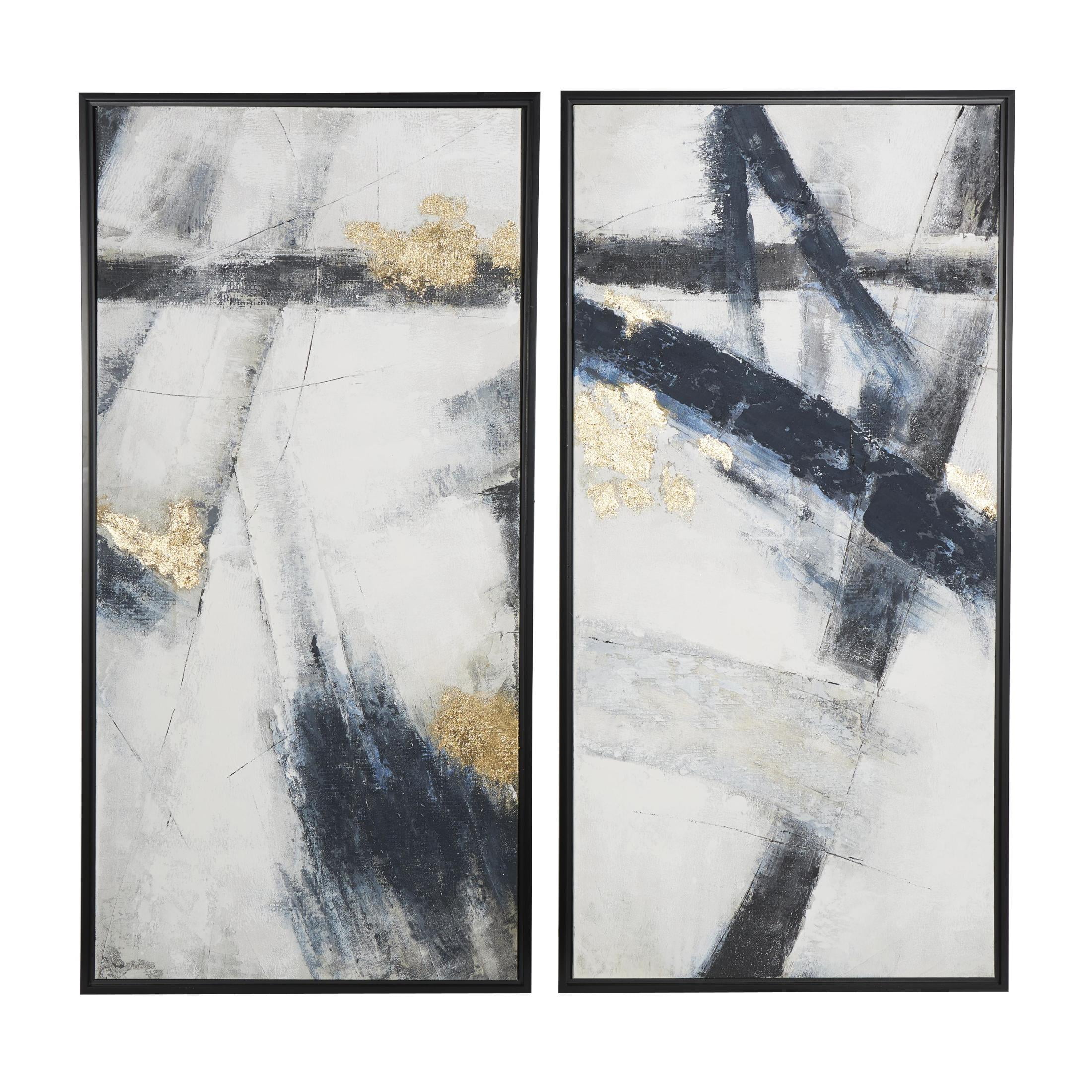 28" x 55" Lines Abstract Framed Wall Art with Gold Foil Accents, by DecMode (2 Count)