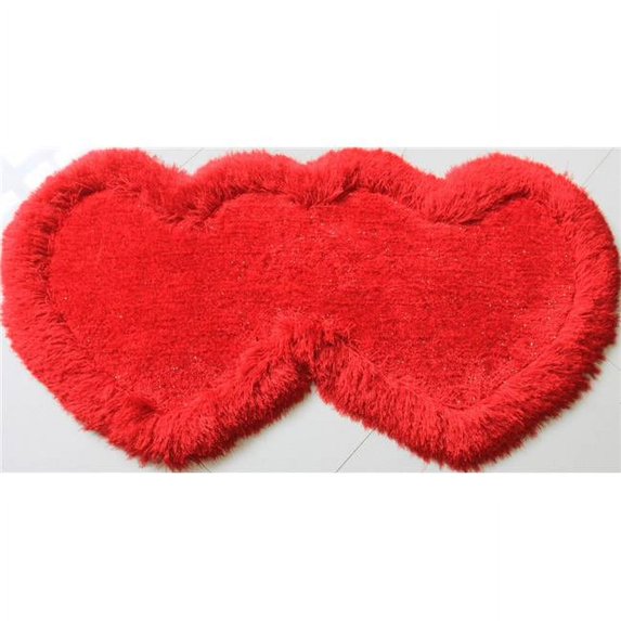 28 x 55 in. Double Heart Shape Hand Tufted 4-in. Thick Shag Area Rug in Red