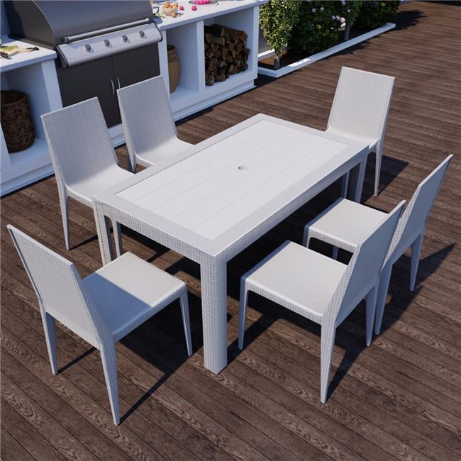 28 x 55 x 31 in. Mace 7 Piece Outdoor Dining Set with Rectangular Table ...
