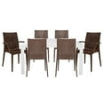 thumbnail image 1 of 28 x 55 x 31 in. Mace Mid-Century 7 Piece Rectangular Outdoor Dining Set with 4 Side Chair & 2 Armchairs, White & Brown, 1 of 1
