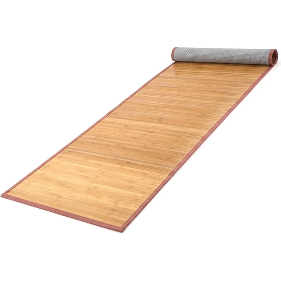 28 x 79 Inch Extra Large Bamboo Floor Mat, Non-Slip Bath Mat with Brown Border, Natural Waterproof Bamboo Runner Rug for Bathroom, Kitchen, Sauna, Shower, Hallway Indoor Use