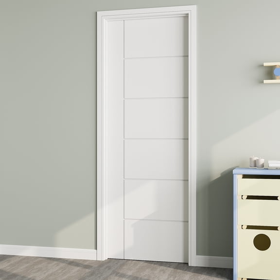 28" x 80" 6 Panel Modern Interior Door Slab, Molded Solid Core Door Panel as Barn Door, Pocket Door, French Door, Prehung Door - as Panty Door, Closet Door, Pre-finished & Paintable, White