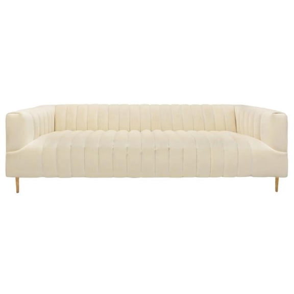 28 x 90 x 37 in. Ivory Channeled Velvet & Gold Standard Sofa