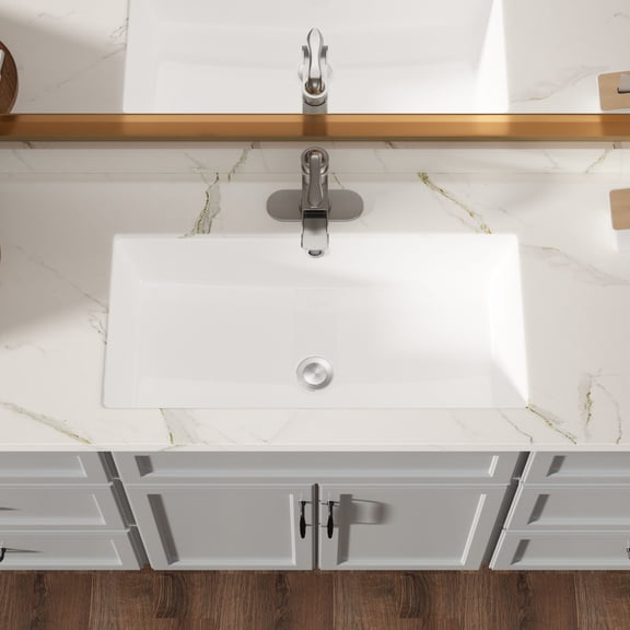 28"x14" White Ceramic Rectangular Undermount Bathroom Sink with Overflow / Stain - Resistant, Space - Saving for Home & Office Bathrooms