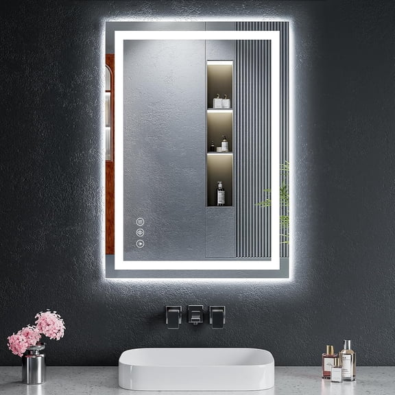 28"x20" LED Bathroom Mirror with Front and Back Lighting, Anti-Fog, Dimmable, 3-Color Temperature, Memory Function, Shatterproof Tempered Glass