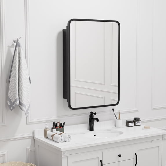 28"x20" Rectangle Recessed/Surface Mount Medicine Cabinet with Mirror,Black