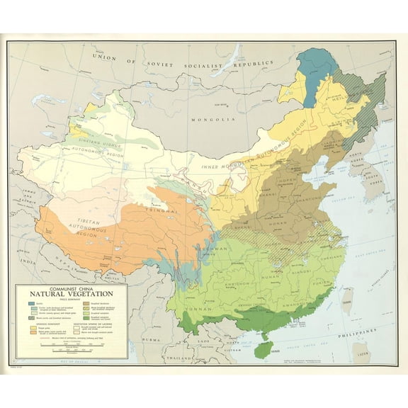 Wall Art Impressions 28"x24" Poster :: Resource Map - Maps of Communist China Natural Vegetation East Asian Collection Asia [Laminated]