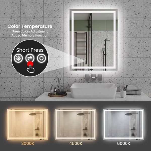 28"x36" LED Bathroom Mirror - Front/Back Lit Vanity Mirror with 3 Color Temp, Anti-Fog & Dimmable Memory Function for Modern Bathrooms