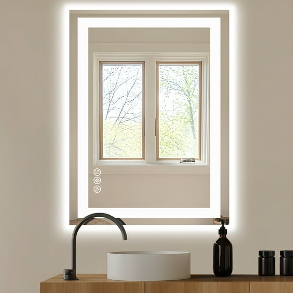 28"x36" LED Bathroom Mirror with Front & Backlit, Anti-Fog Shatter-Proof Dimmable Wall Mirror, 3 Color Modes & Memory Function for Vanity