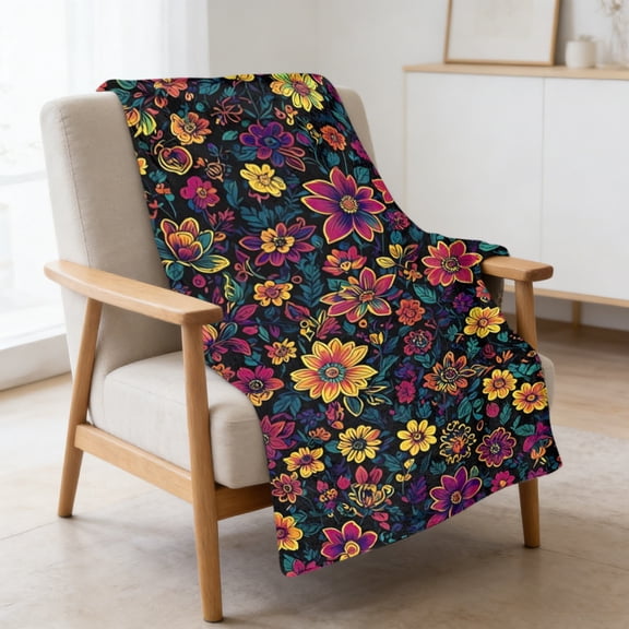 28"x40" Boho Floral Fleece Throw Blanket, Soft Small Flannel Blanket for Couch Chair Decor