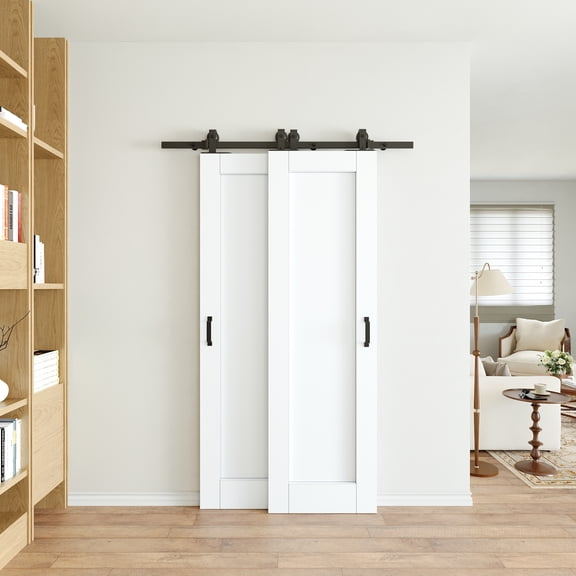 28"x80"(2 Sets of 14") 28 * 80 Bypass Barn Door-White Primed Solid Core Sliding Barn Door With Installation Hardware Kit/No Assembly Required